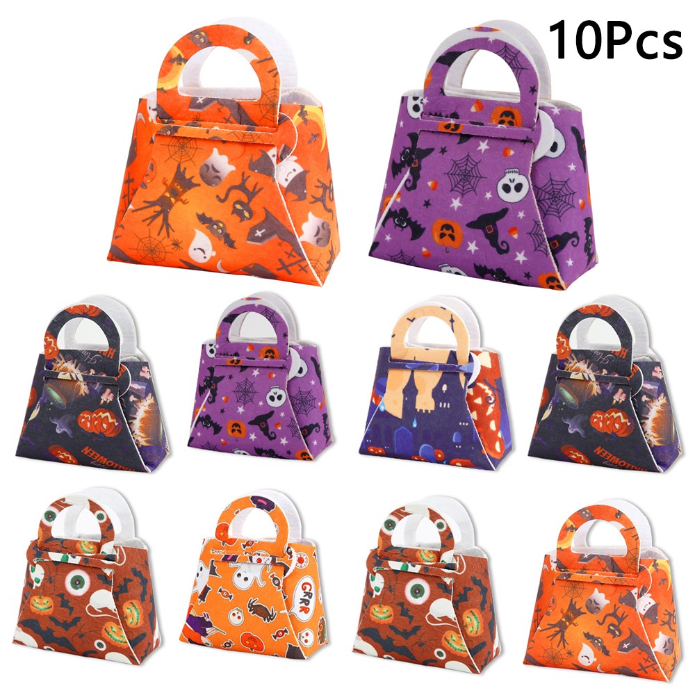 Godispåsar – 10-pack Halloween-väskor i filt, blandade färger