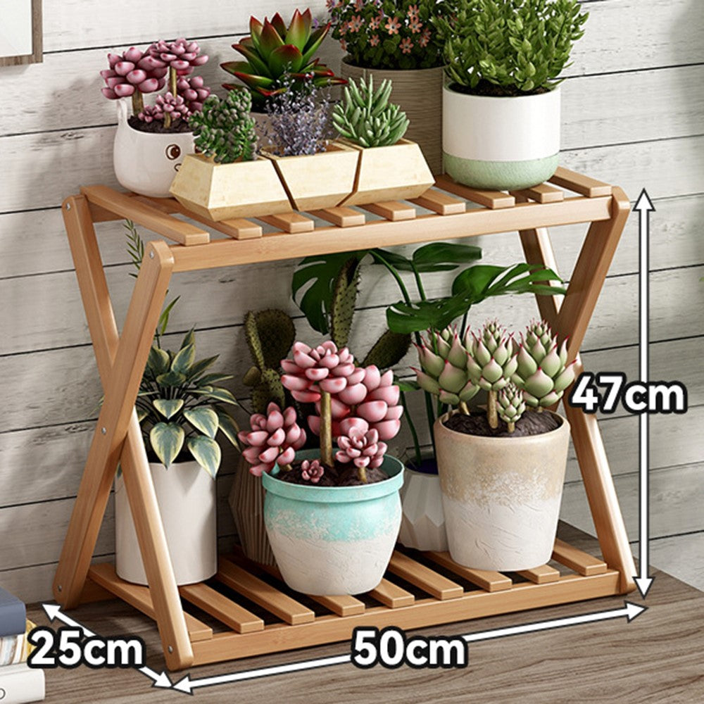 Blomhylla i bambu 50 cm – flerplans växtställ för inomhus/utomhusbruk