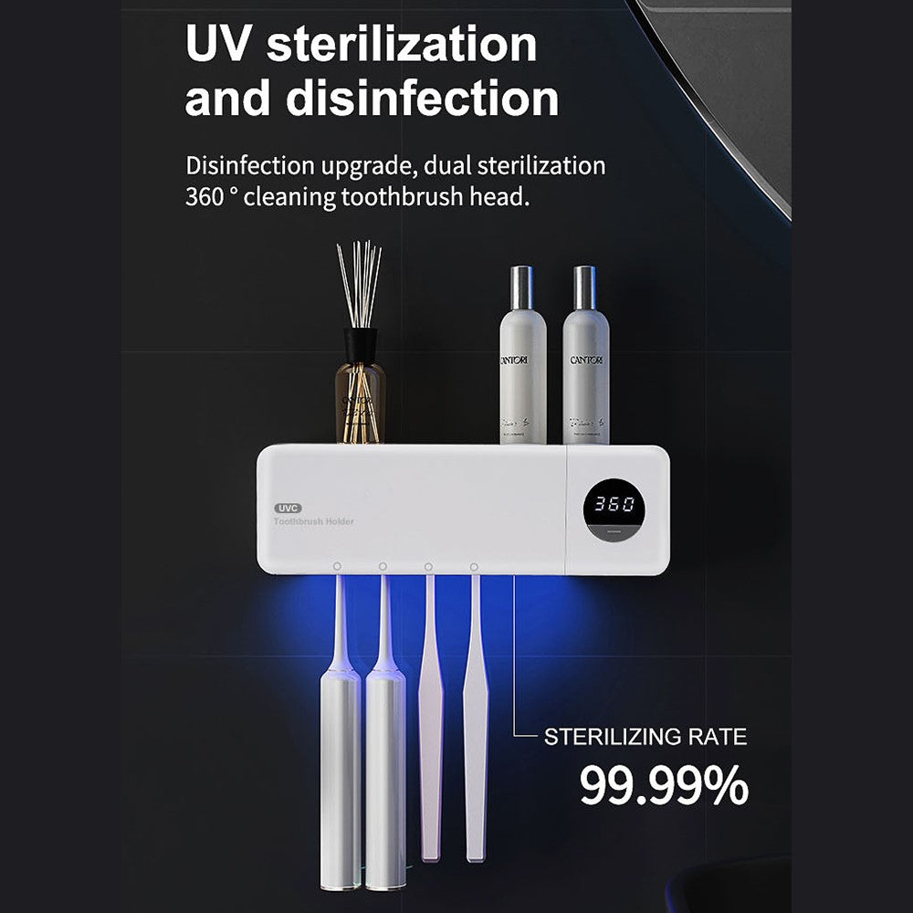 Tandborststerilisator med UV – väggmonterad med förvaringshållare