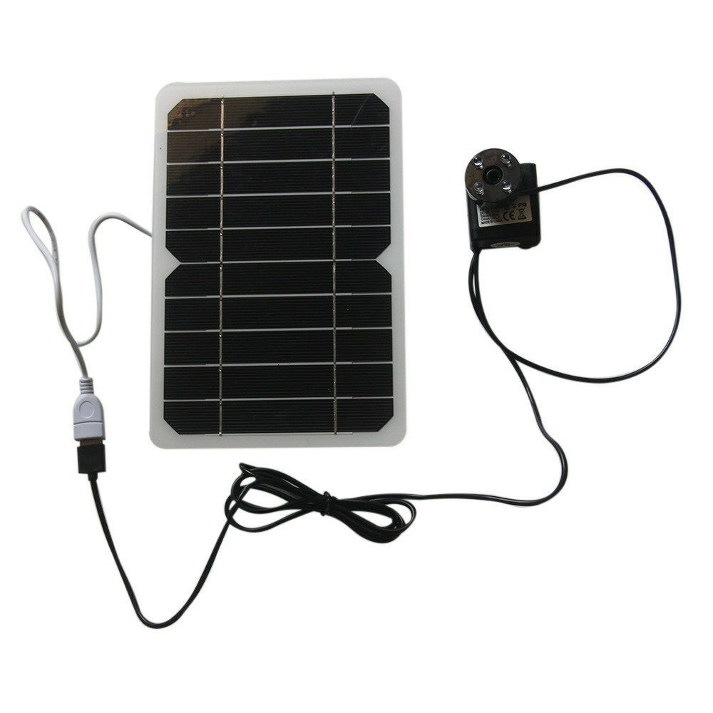Solpanel – 5W USB med pump & LED för damm/fontän