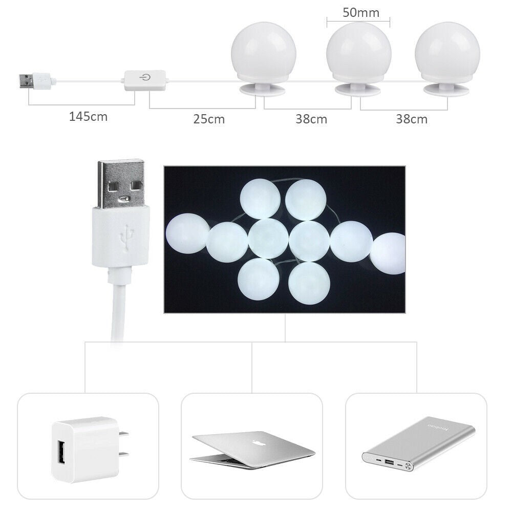 Spegelljus – 10 LED dimbar kit, USB