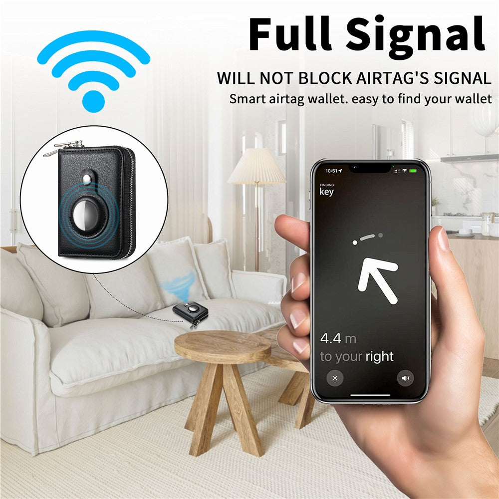RFID-plånbok med dragkedja – PU-läder, plats för AirTag