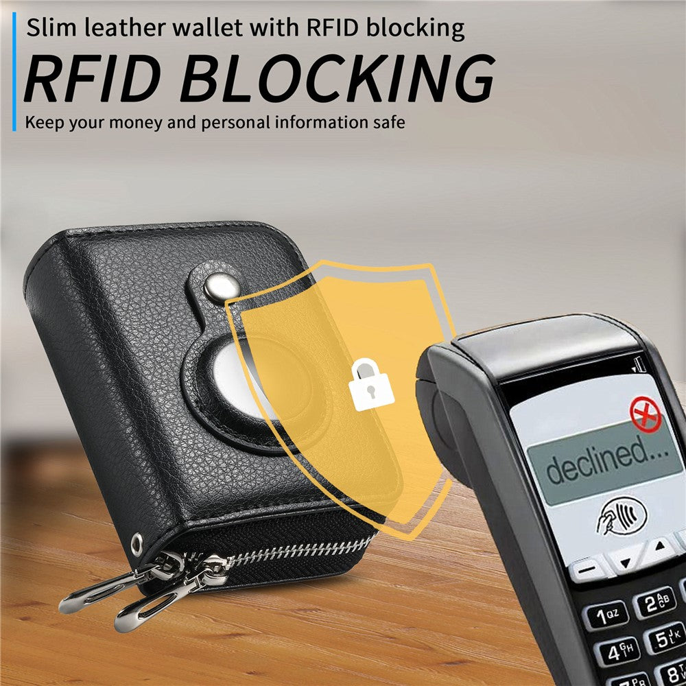 RFID-plånbok med dragkedja – PU-läder, plats för AirTag