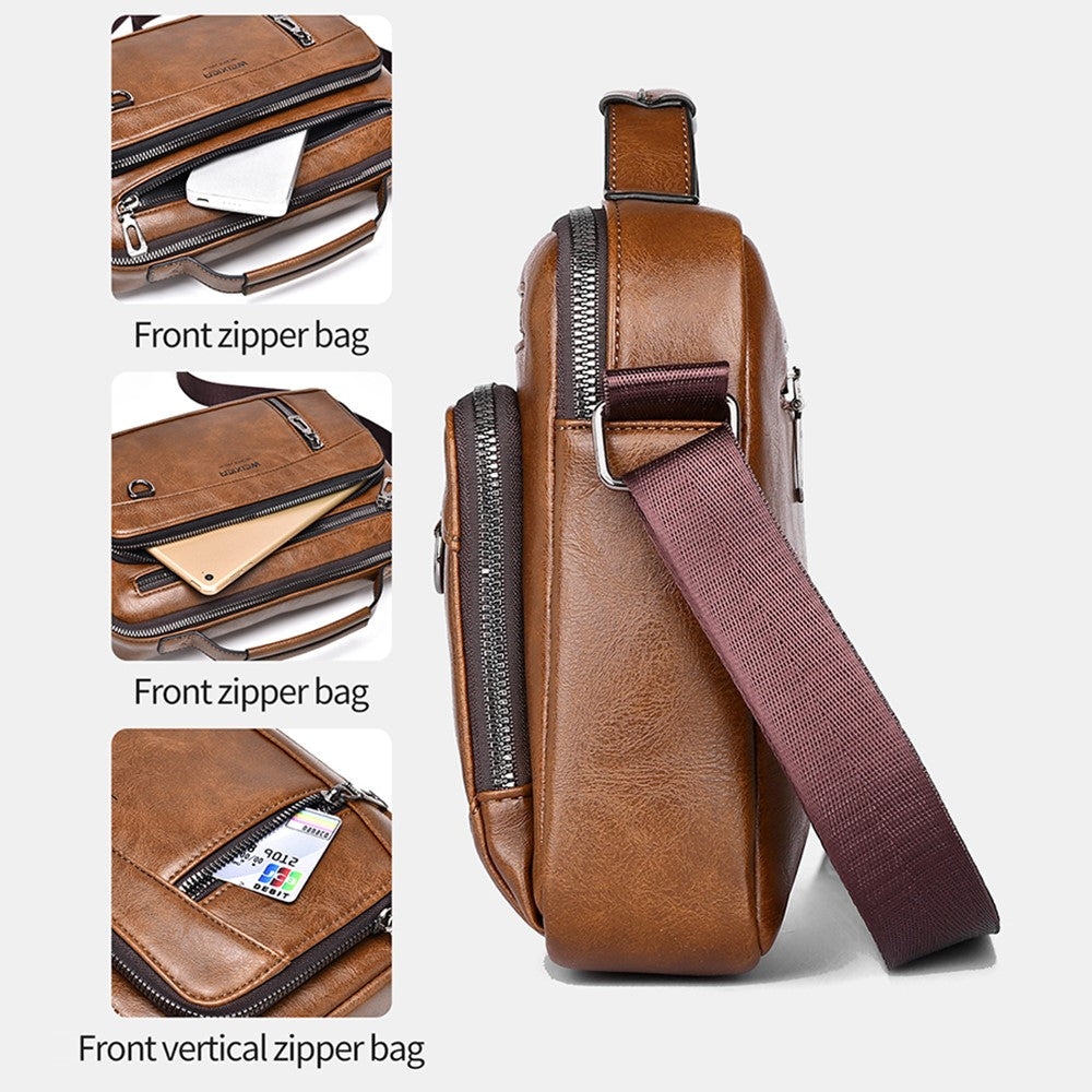 Vintage messenger bag i PU-läder – herrväska för vardag och jobb