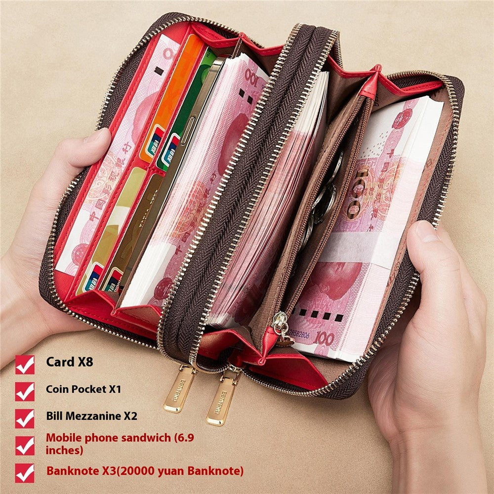 Plånbok – BANYANU N9012 dam, dubbel dragkedja, clutch-modell