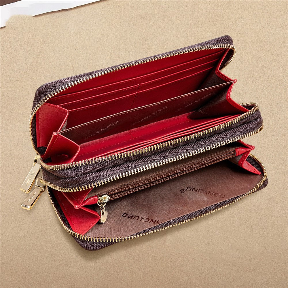 Plånbok – BANYANU N9012 dam, dubbel dragkedja, clutch-modell