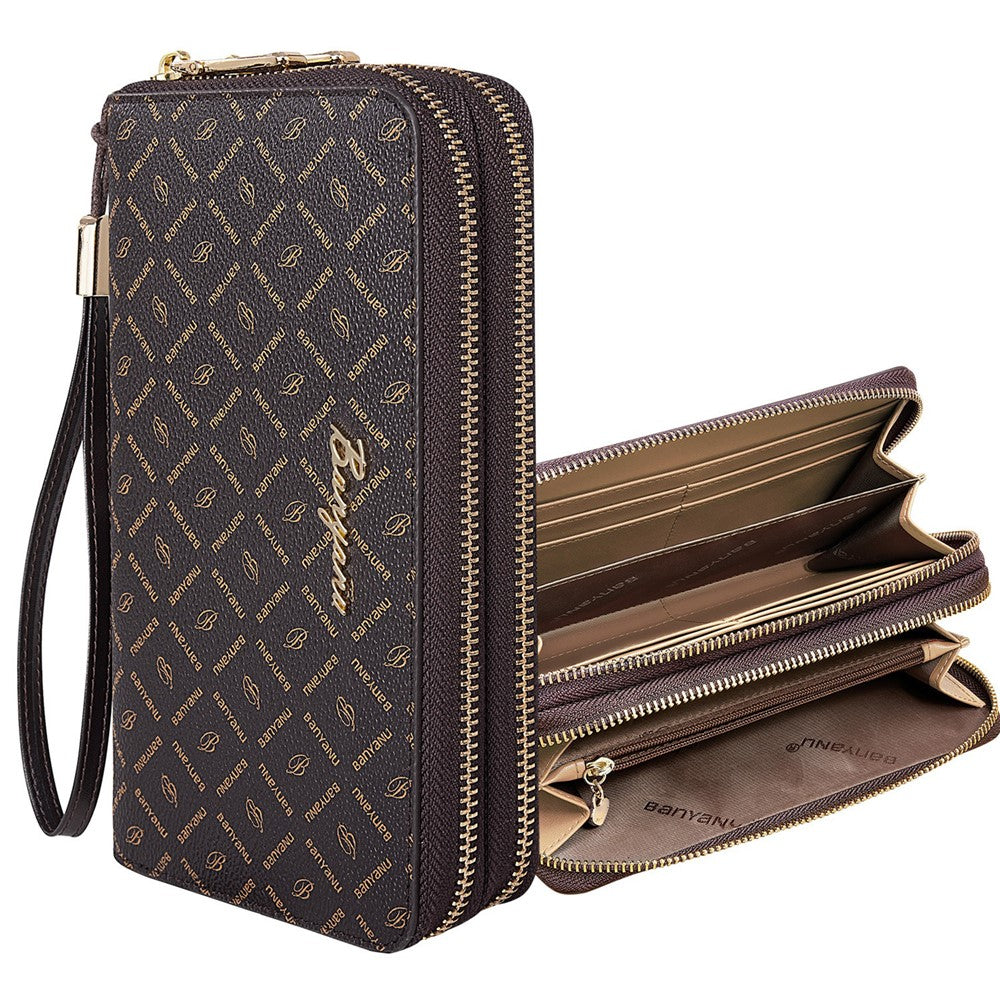 Plånbok – BANYANU N9012 dam, dubbel dragkedja, clutch-modell