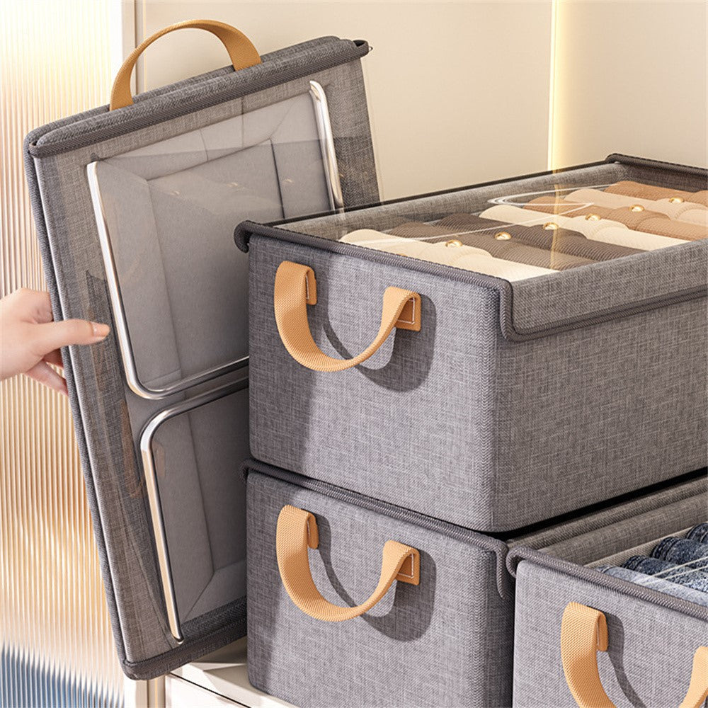 Förvaringslåda – vikbar med transparent lock, tyg