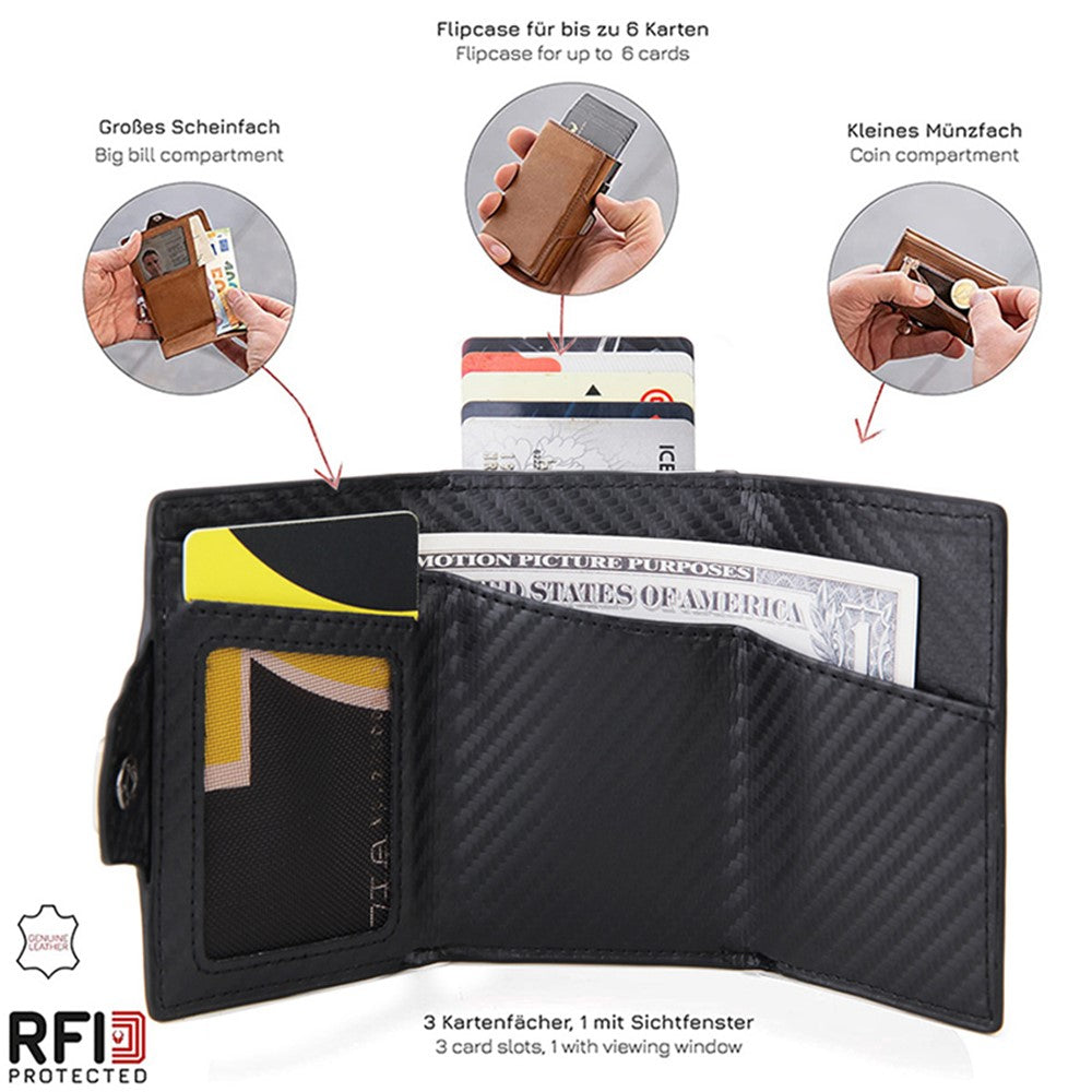 RFID-skyddat kortfodral – aluminium + PU-läder plånbok