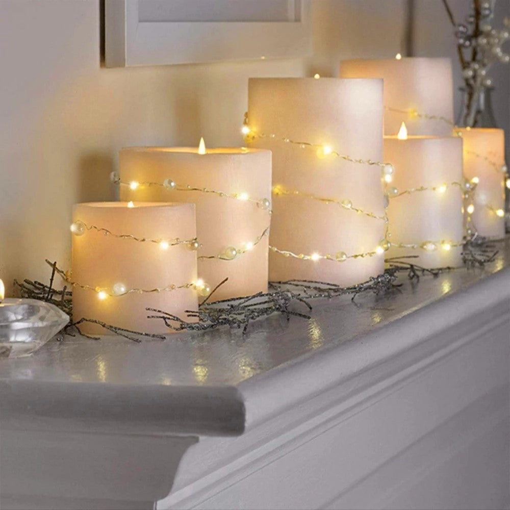Ljusslinga – 2m 20 LED koppartråd med pärlor, batteridriven