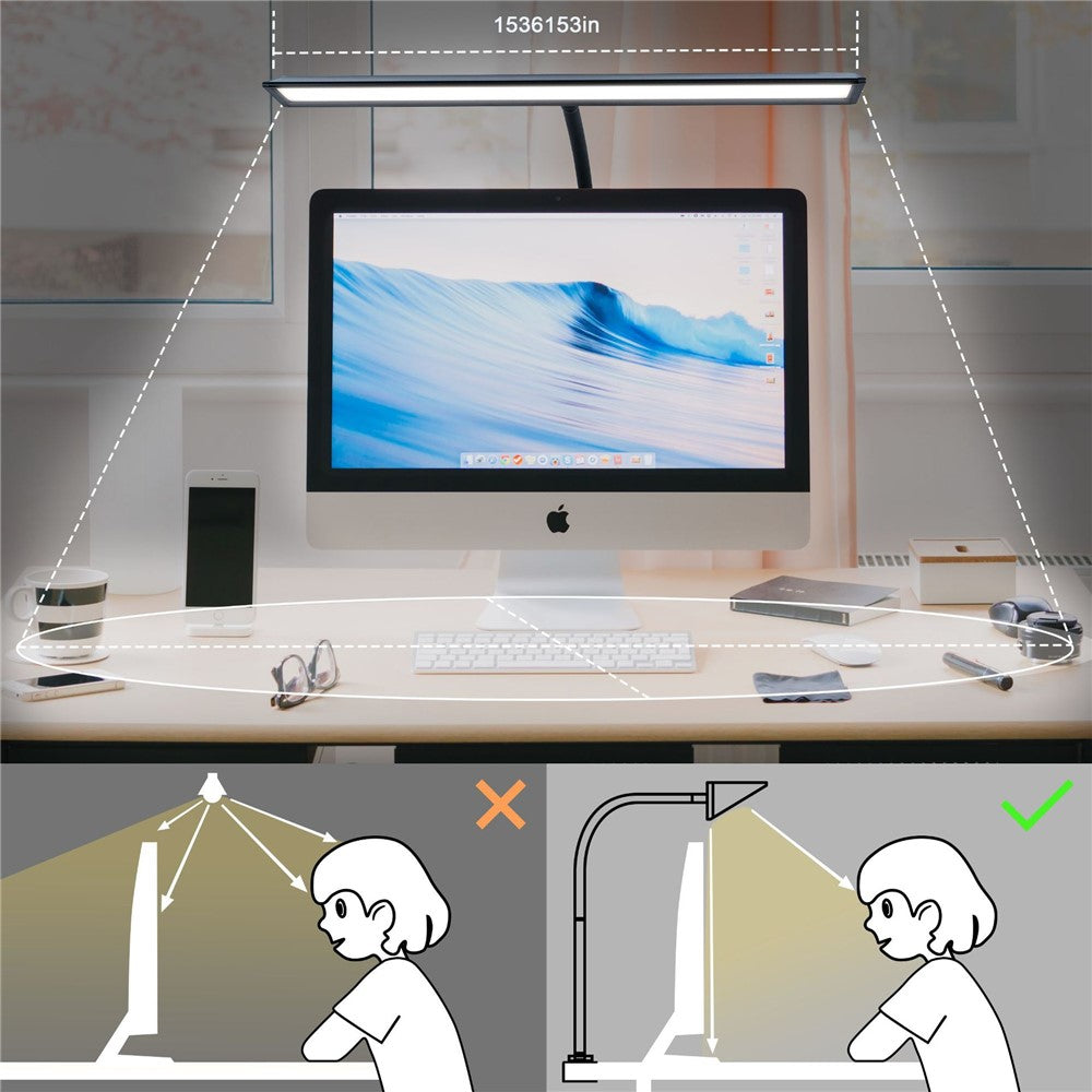 Ögonvänlig LED Skrivbordslampa med Klämfäste och 360° Flexarm