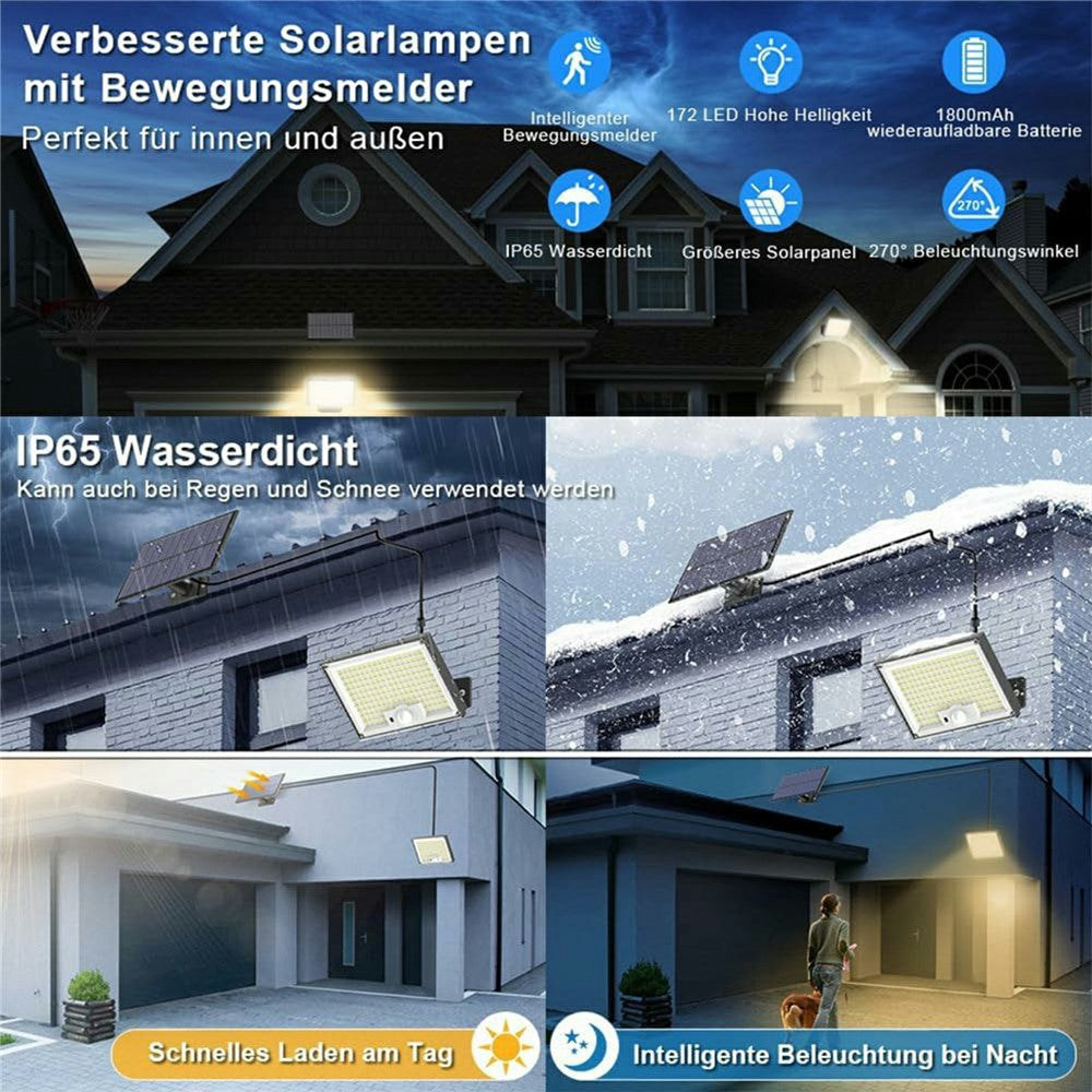 Solcellslampa – 172 LED 300W med rörelsesensor, vattentät