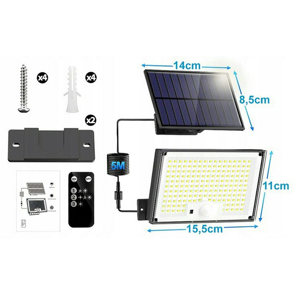 Solcellslampa – 172 LED 300W med rörelsesensor, vattentät