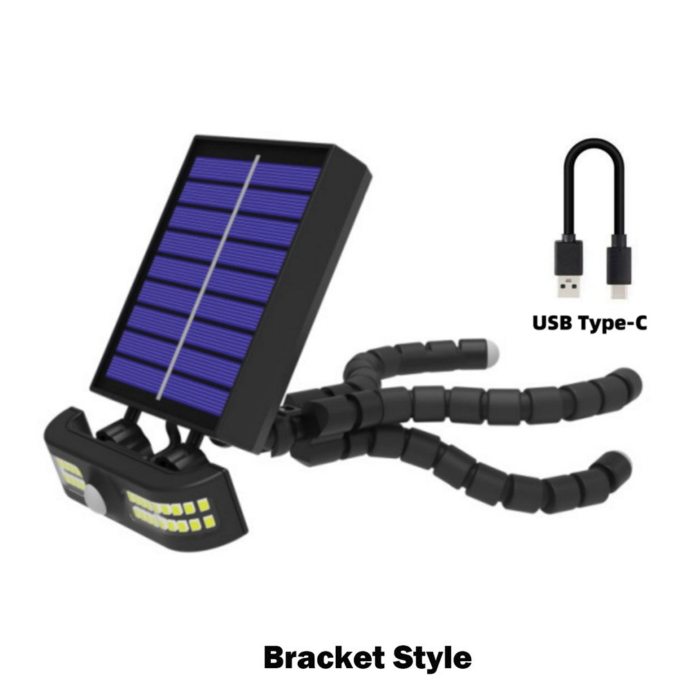 Solcellsdriven lampa med stativ – 40 LED, rörelsesensor och USB-laddning