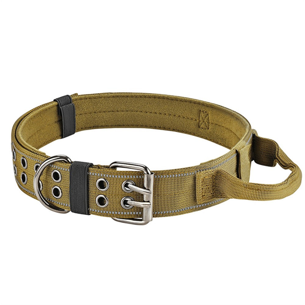 Taktiskt hundhalsband med reflex & handtag (L)