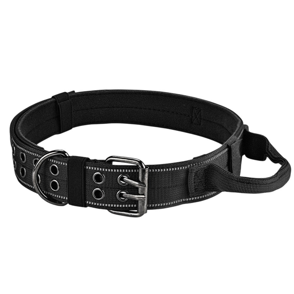 Taktiskt hundhalsband med reflex & handtag (L)