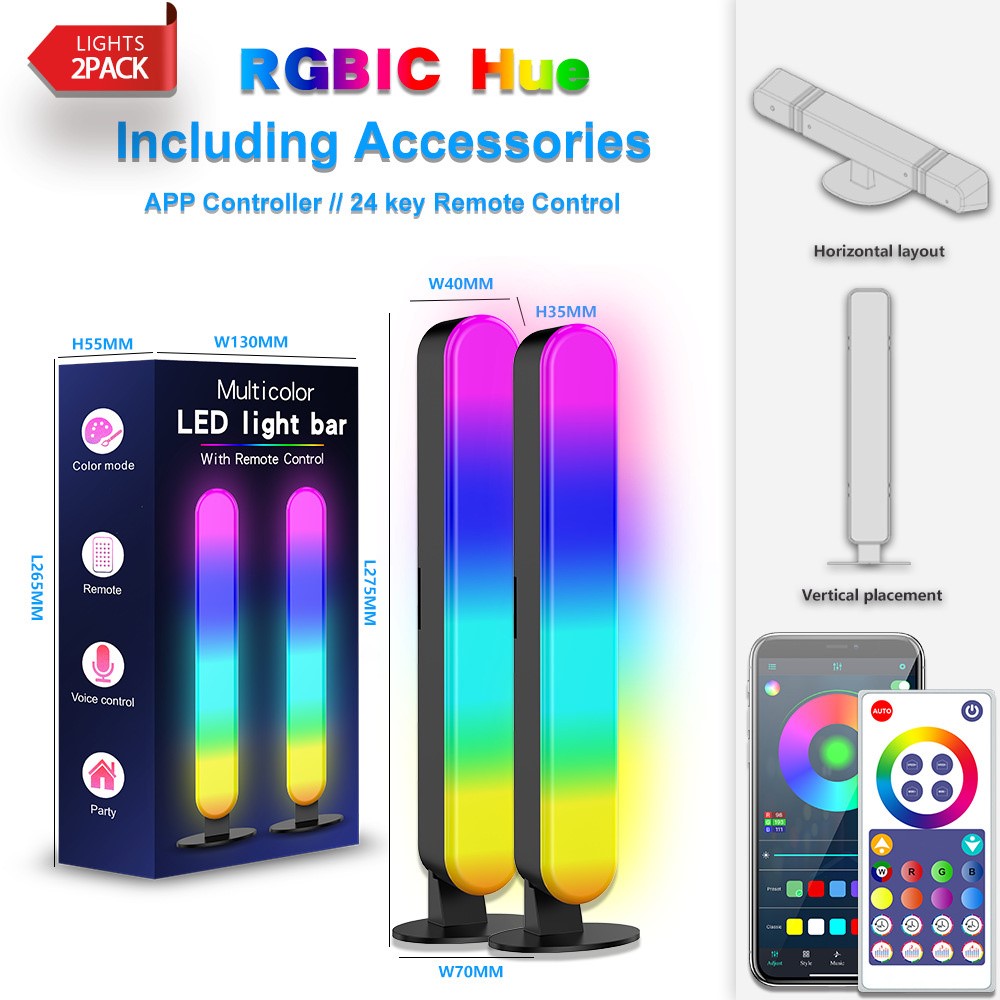 RGB-ljusstavar 2-pack – synkade lampor för skrivbord