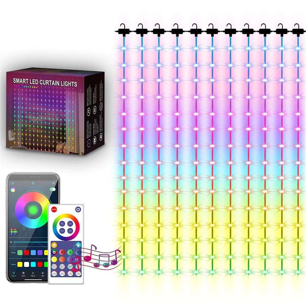 Gardinljus 3x3 m – 450 LED RGB med fjärrkontroll