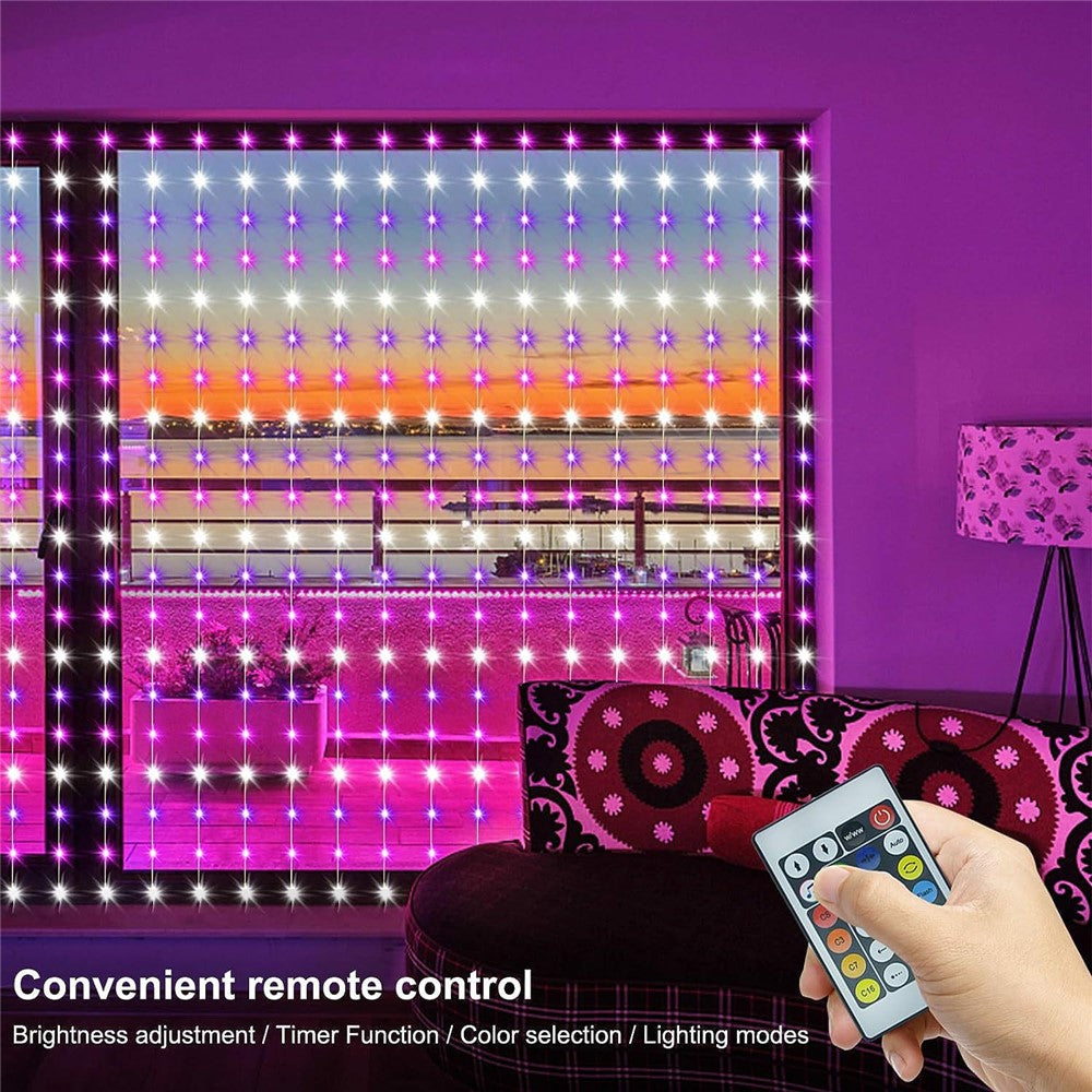 Gardinljus 3x3 m – 450 LED RGB med fjärrkontroll
