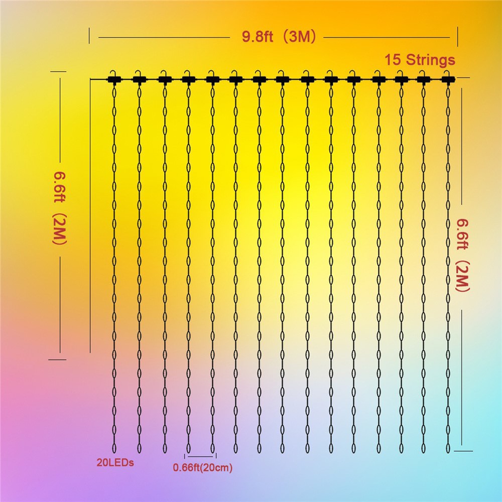 Gardinljus 3x3 m – 450 LED RGB med fjärrkontroll