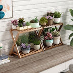 Blomhylla i bambu 50 cm – flerplans växtställ för inomhus/utomhusbruk