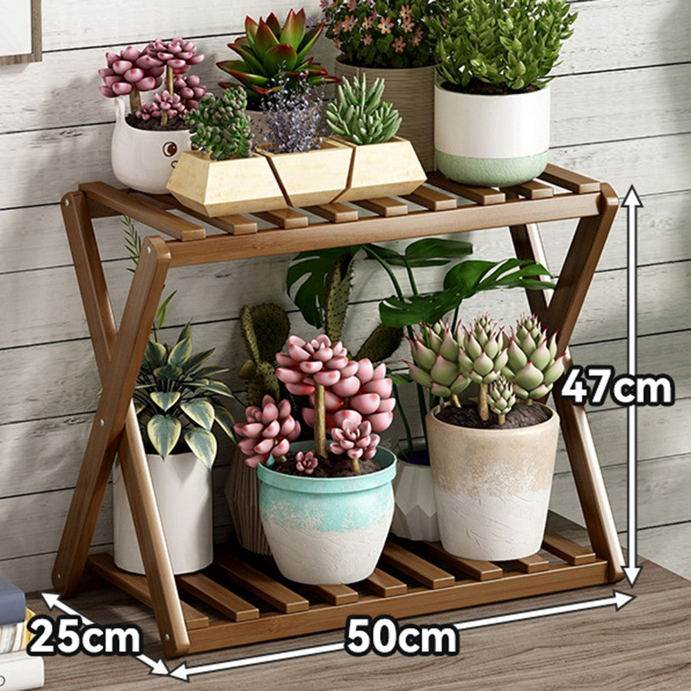 Blomhylla i bambu 50 cm – flerplans växtställ för inomhus/utomhusbruk