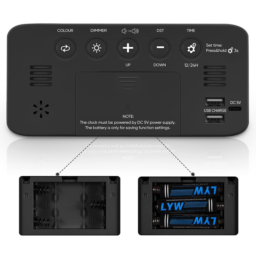 Digital väckarklocka med RGB-display och hög volym