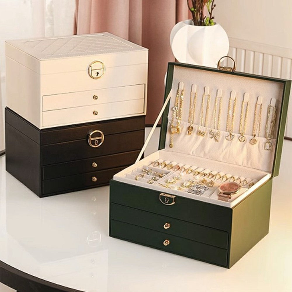 Smyckesbox – 3 lådor PU-läder för ringar, halsband och klockor