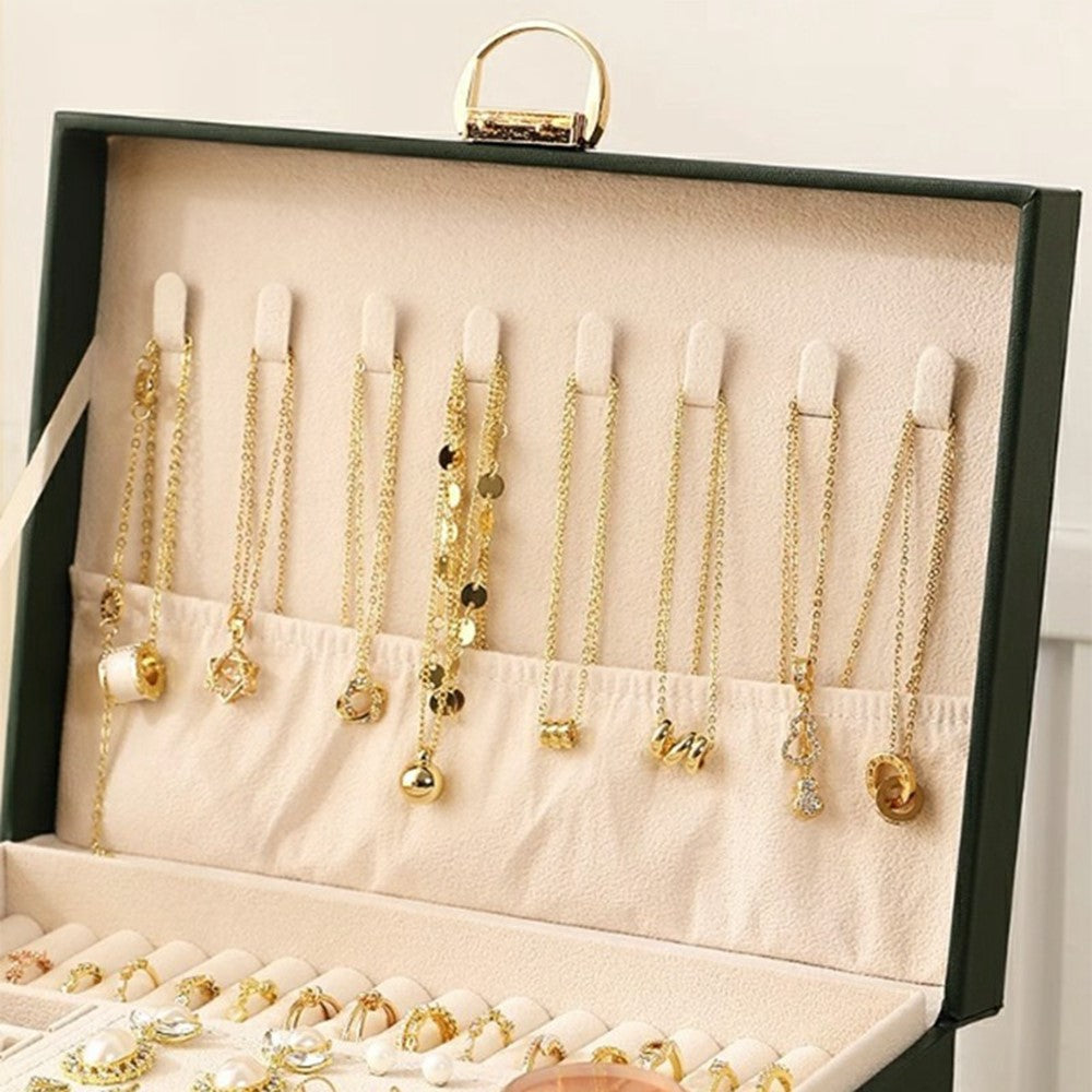 Smyckesbox – 3 lådor PU-läder för ringar, halsband och klockor