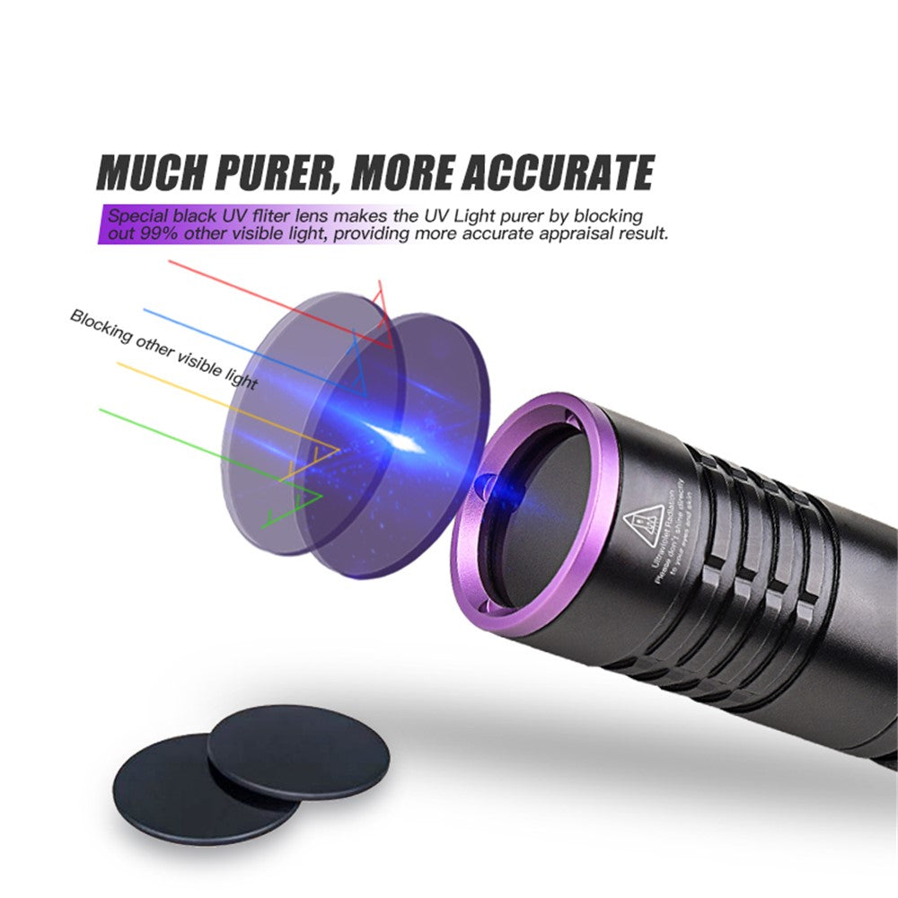 UV-ficklampa 365nm – uppladdningsbar för fluorescensdetektion