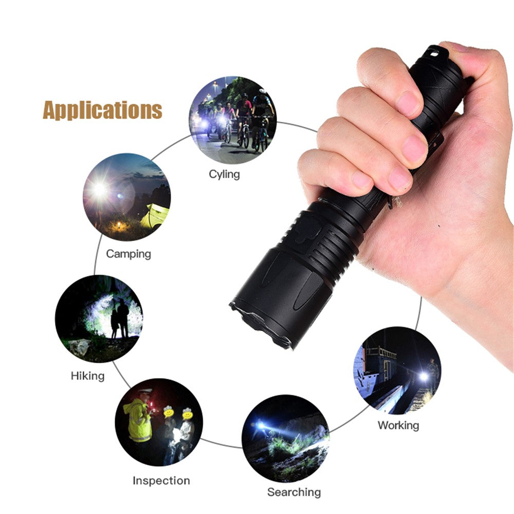Taktisk ficklampa 1800 lumen – USB-C uppladdningsbar