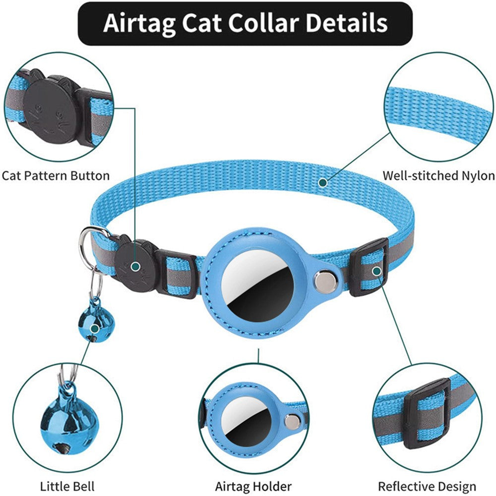 Katt- och smådjurs halsband för Apple AirTag – justerbart med reflex och bjällra