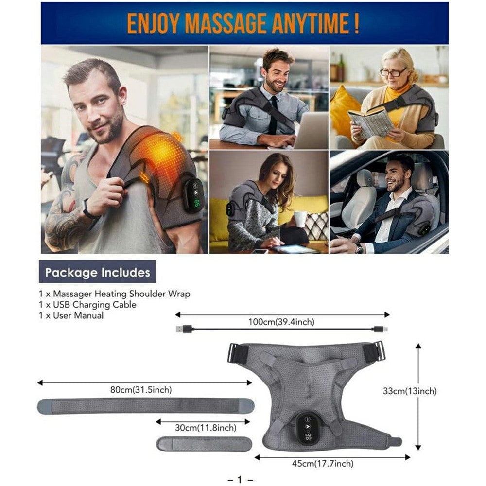 Trådlös axelmassör – värmeterapi och vibration i tre nivåer