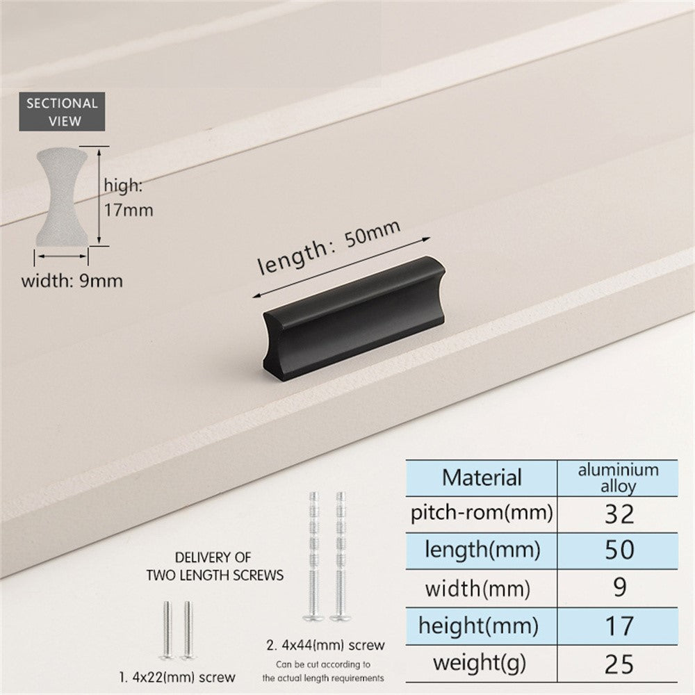 Möbelhandtag i svart aluminium – 50 mm