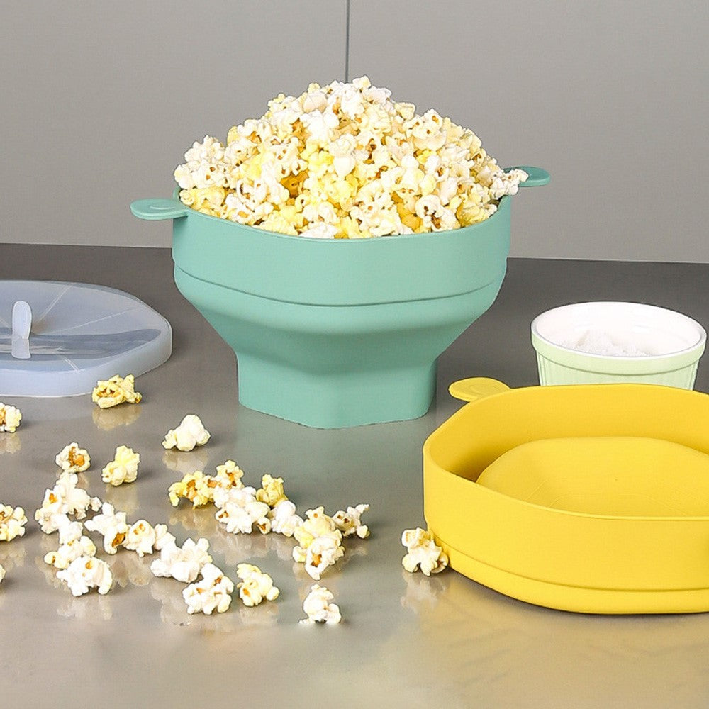 Silikonskål för popcorn – vikbar mikrovågsmodell med lock