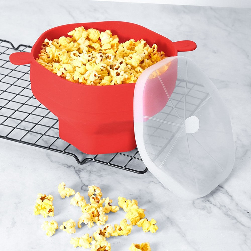 Silikonskål för popcorn – vikbar mikrovågsmodell med lock