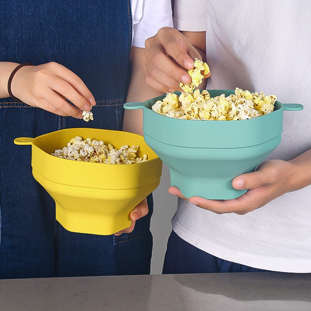 Silikonskål för popcorn – vikbar mikrovågsmodell med lock