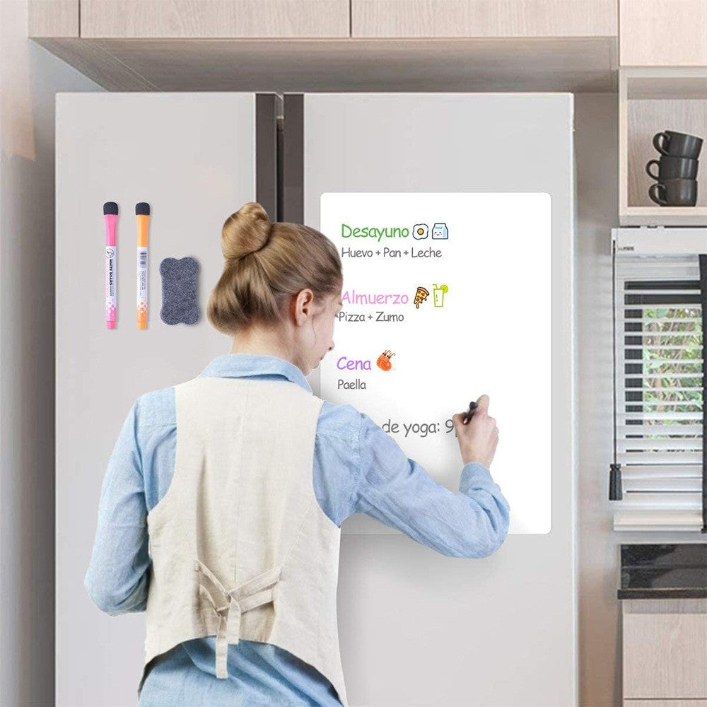 Whiteboard – magnetisk PET-tavla för kylskåp, med pennor