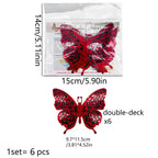 Väggdekor – 6-pack 3D fjärilar med glittereffekt