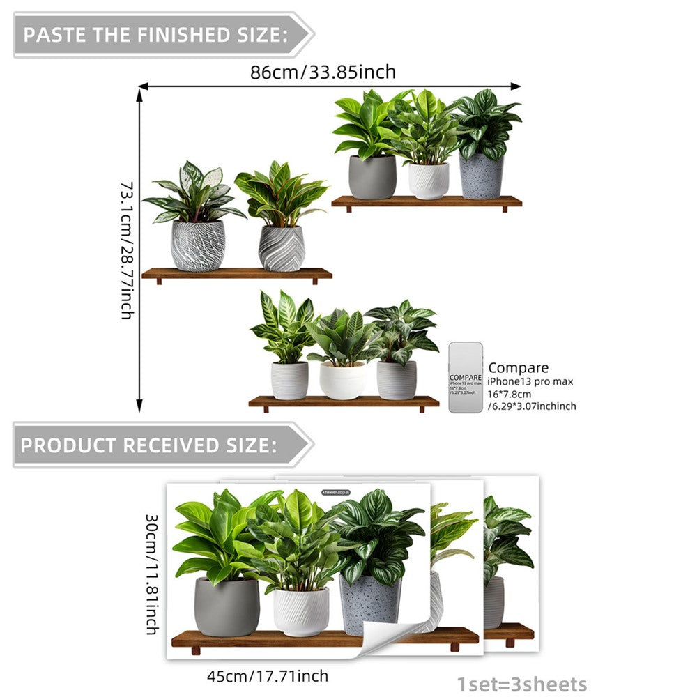 Väggdekor – 3-pack gröna växter i 3D, självhäftande