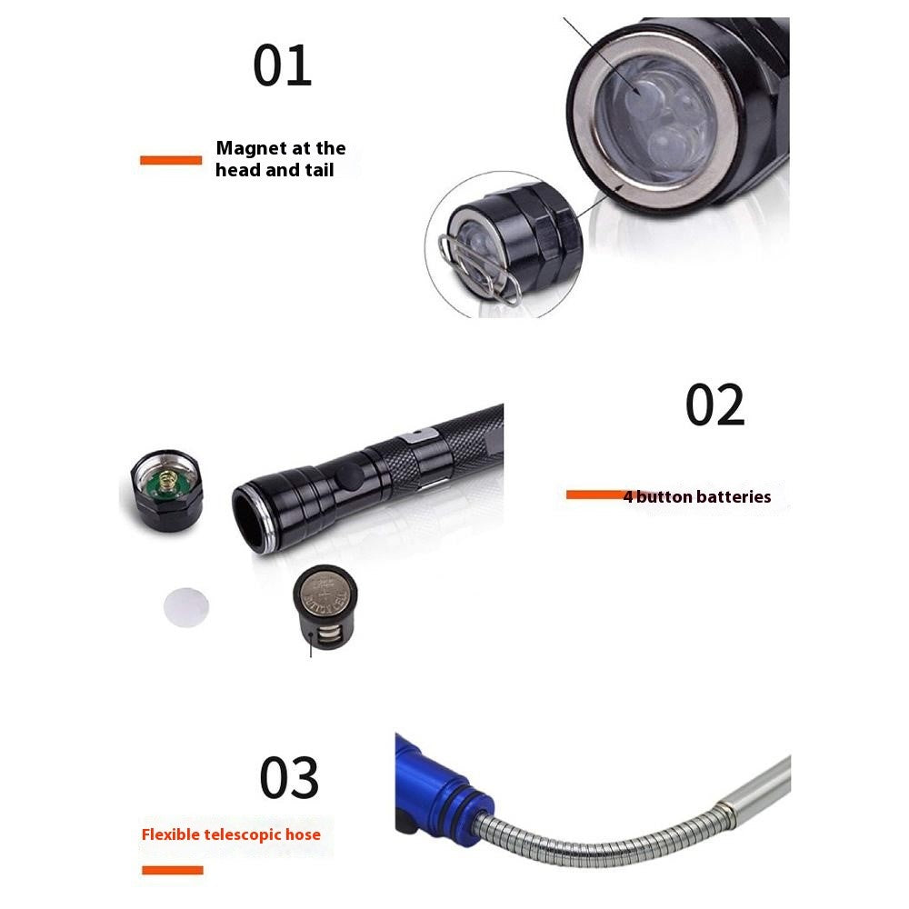 Ficklampa – 3 LED teleskopisk med magnet & böjbar arm