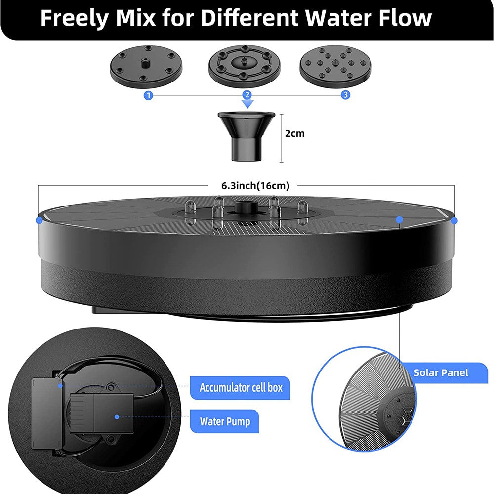 Solcellsfontän 3W – flytande pump med 8 munstycken