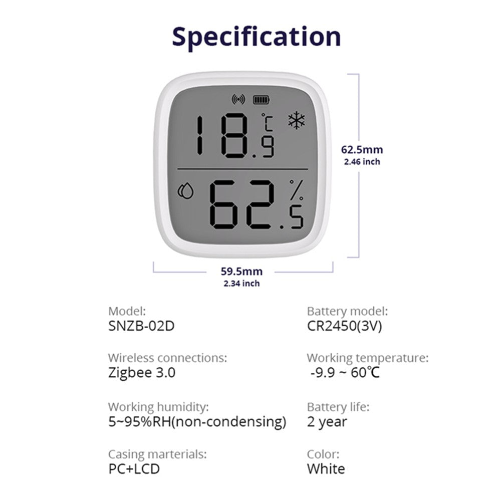 Hem Temperatur- och fuktighetssensor ZigBee – för Alexa/Google Home