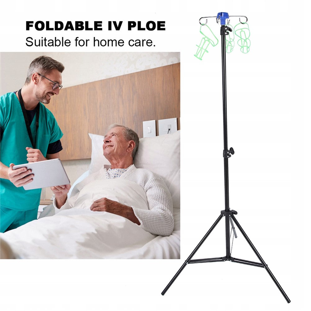 Utrustning IV-ställning – hopfällbar aluminium med 4 krokar