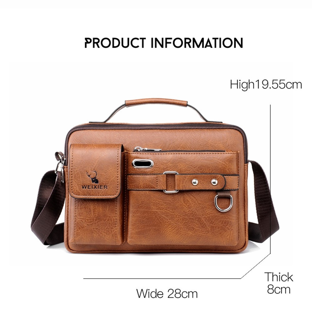 PU-läder messenger bag för män – axelväska med hörlursuttag