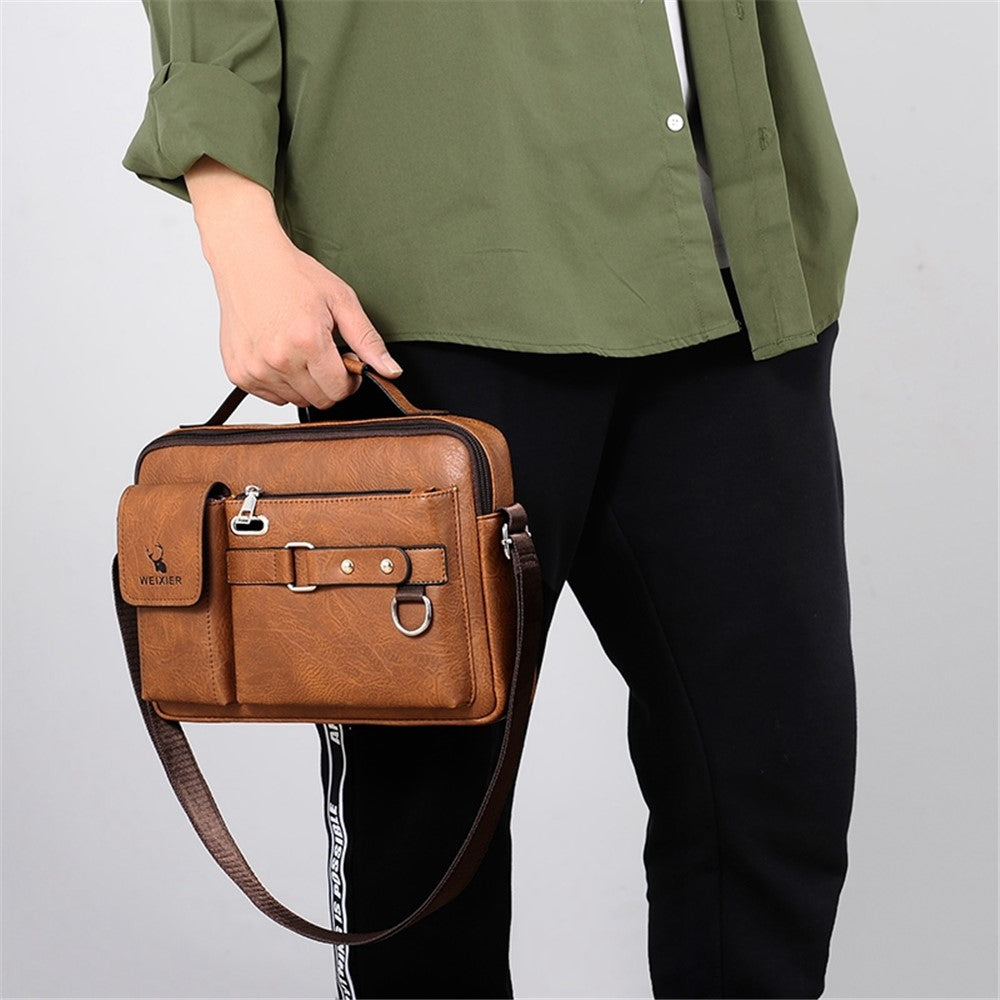 PU-läder messenger bag för män – axelväska med hörlursuttag
