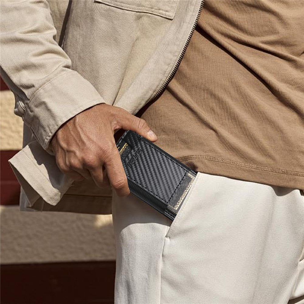 Kortfodral i kolfiberlook – elastiskt band och metallram