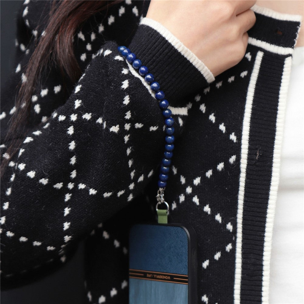 Mobilband med lapis lazuli-pärlor – handrem till telefon