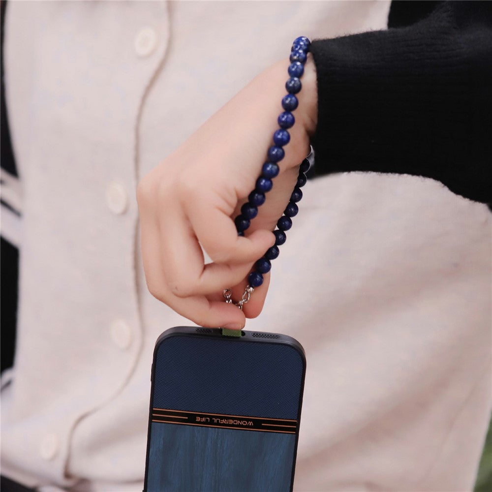 Mobilband med lapis lazuli-pärlor – handrem till telefon