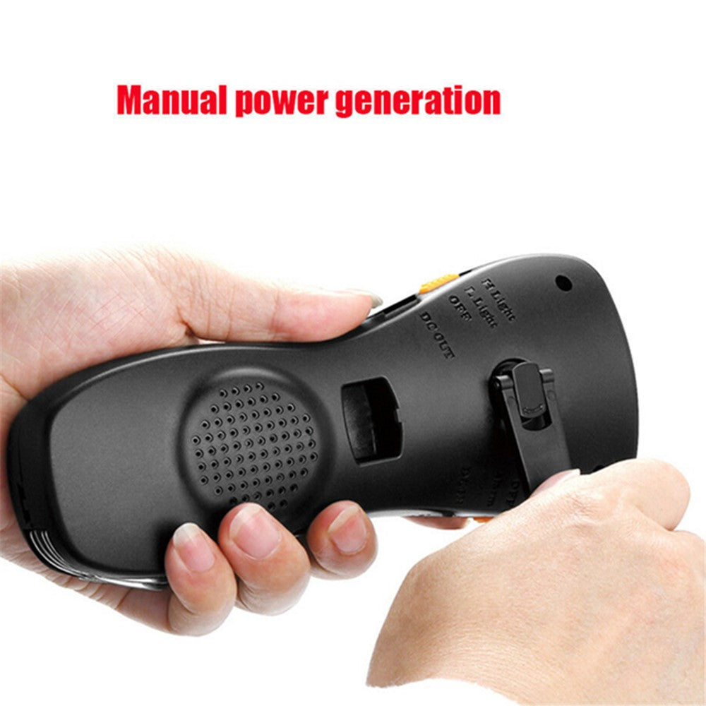 Handvevad ficklampa – med FM-radio och powerbank för nödsituationer